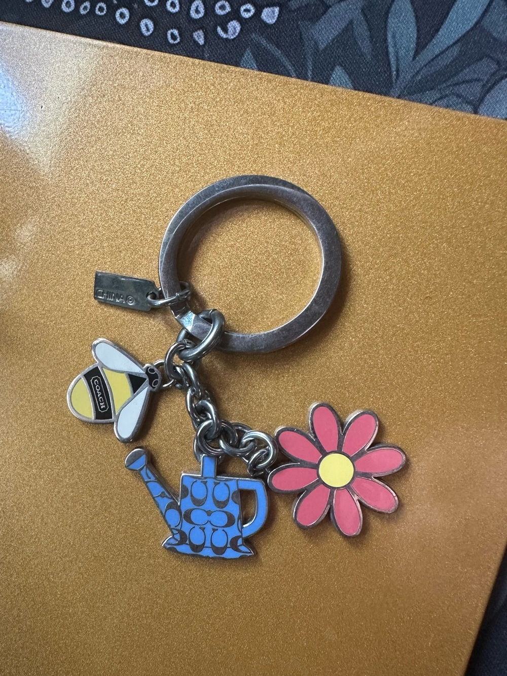Coach Vintage Pink Daisy, Blue Watering Can & Yellow Bee Keychain